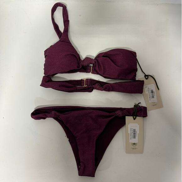 NWT The Garzetta Arena Double Knot Top & Bow Bottom Bikini Set Burgundy Womens S - Picture 1 of 8